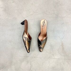 Chico's Gold and Black Pointed Toe Kitten Heels